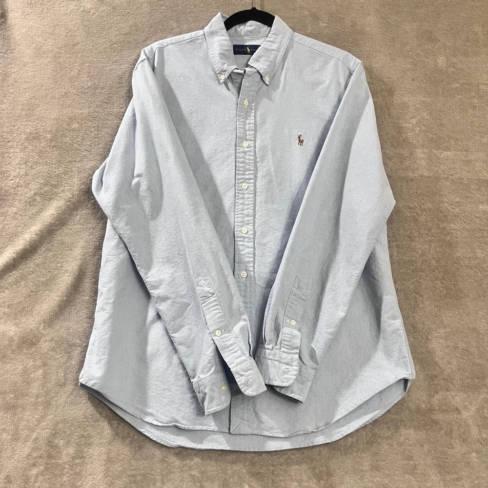 Ralph Lauren Oxford Shirt Men Large Blue Flesh Pony Classic Preppy Work Heritage